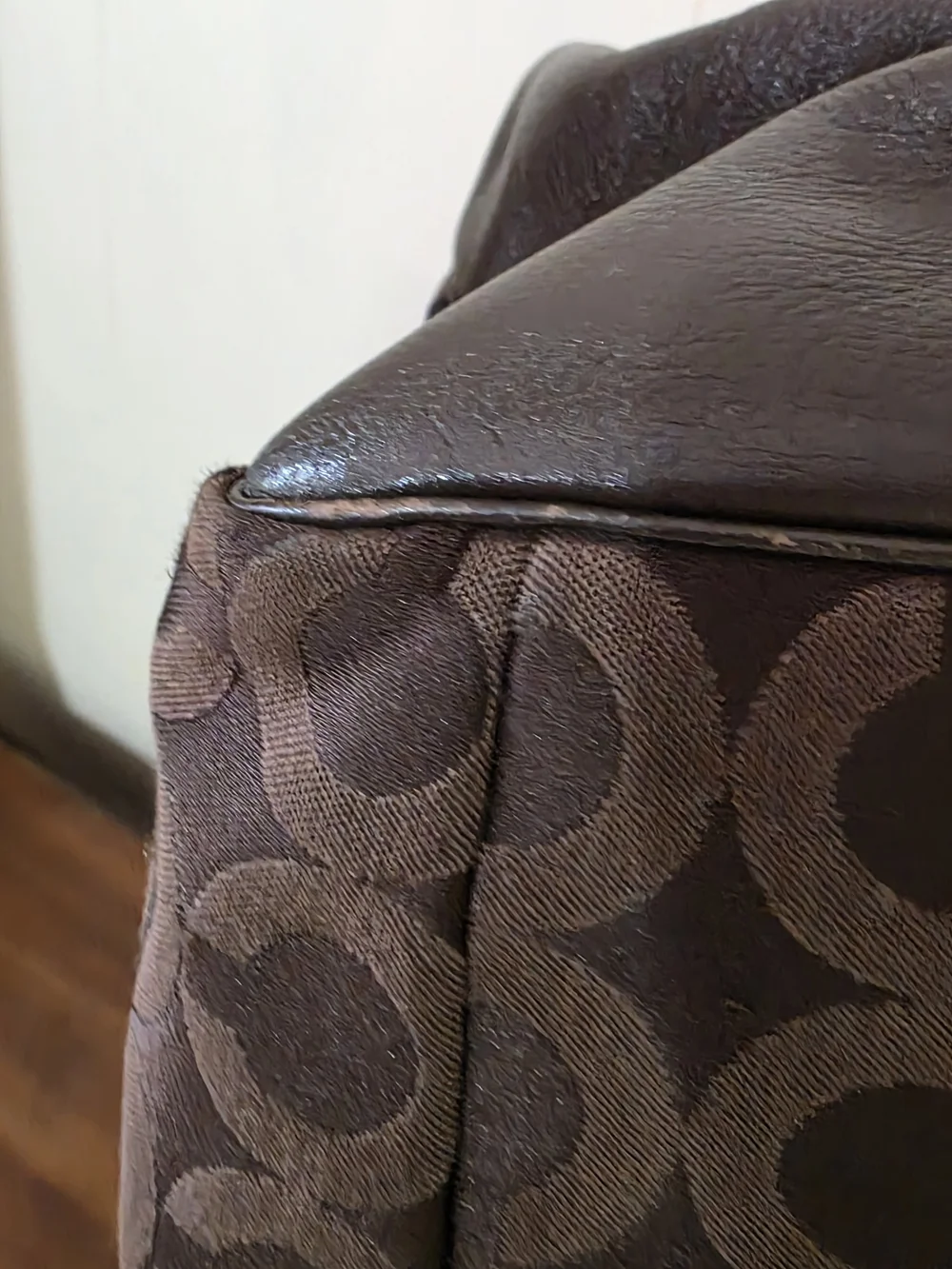Coach Brown Signature Tote with Dark Leather Trim w matching wallet